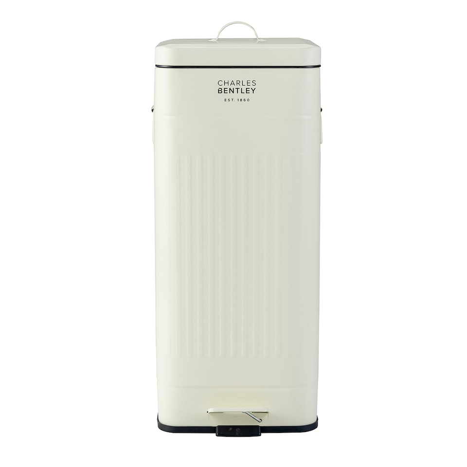 image 1 of Charles Bentley 30L Steel Square Retro Kitchen Pedal Waste Bin Cream