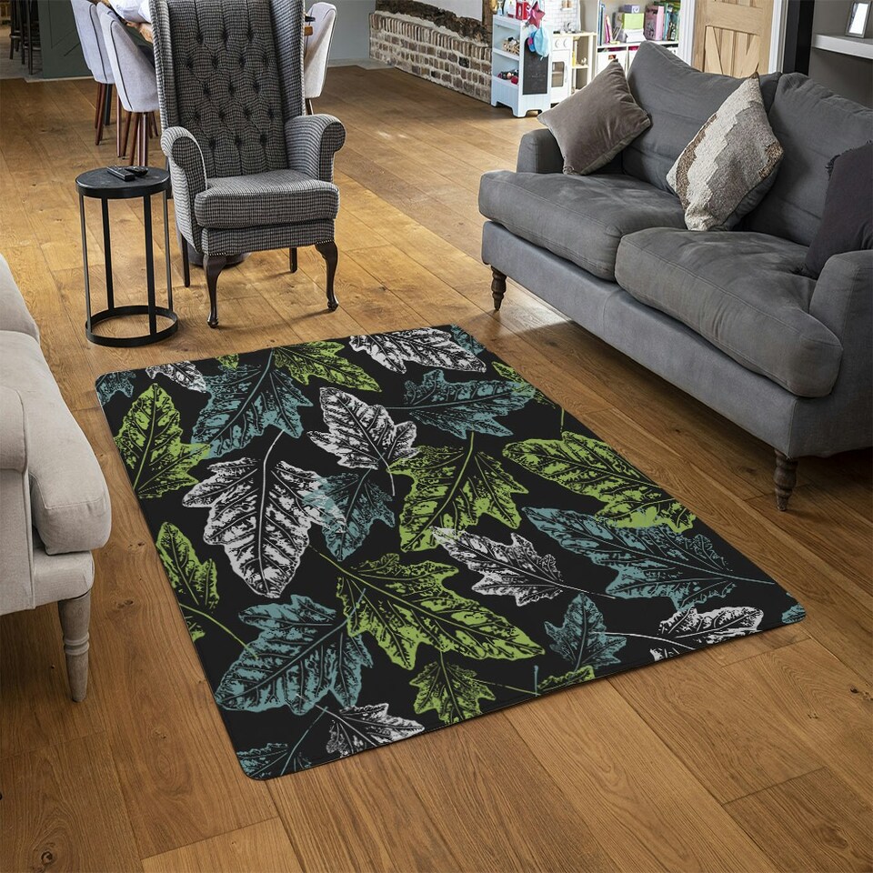 image 1 of Leaf Print on Dark Background (Rug) Multi | Medium: 80x150cm