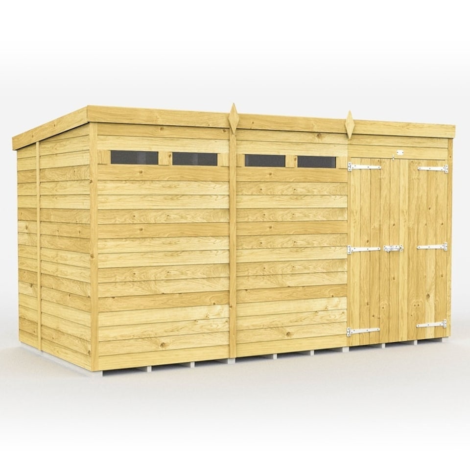 image 1 of 12 x 6 Feet Pent Security Shed - Double Door - Wood - L178 x W358 x H201 cm | Brown