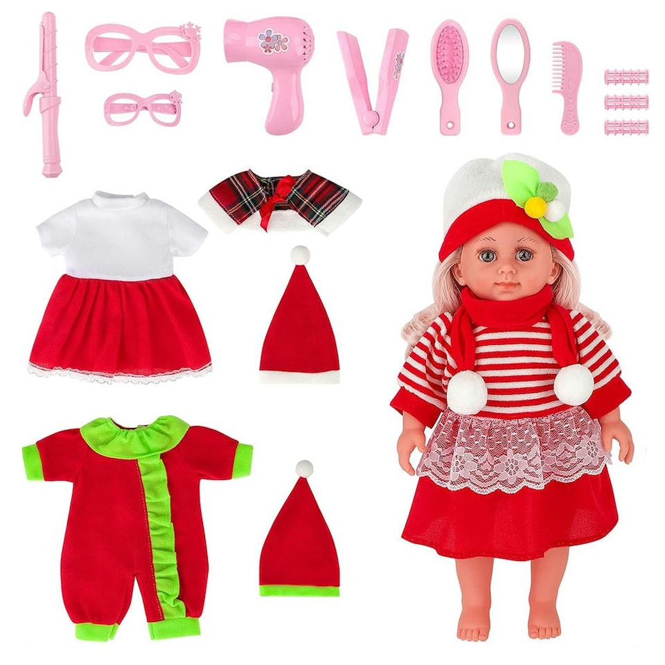 image 1 of Christmas Baby Doll Toy Set dress-up doll Toddler Kids Gift Birthdays play set 3 Set Dolls Clothes and fun accessories
