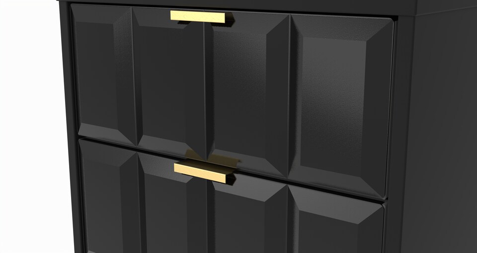 image 1 of Metro 5 Drawer Tall Bedside Cabinet in Deep Black & Black Matt (Ready Assembled) | Black | Deep Black & Black Matt