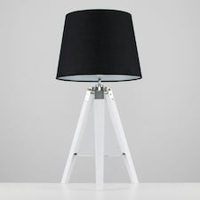 ValueLights Clipper White Tripod Table Lamp With Large Black Tapered Shade