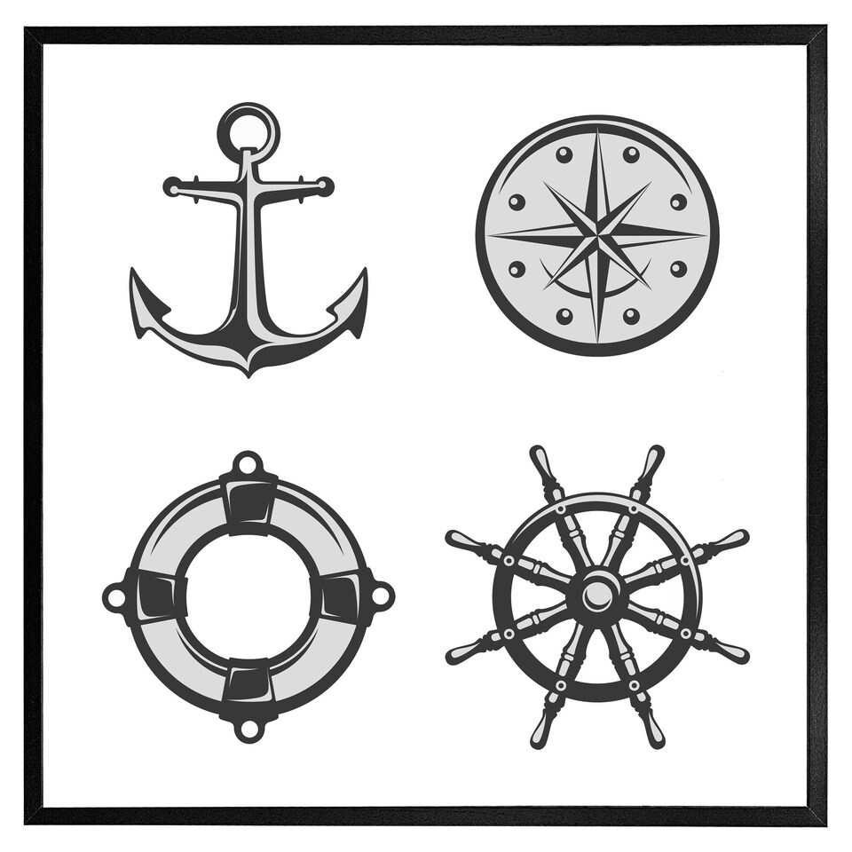 image 1 of Nautical icons (Picture Frame) Brown | L