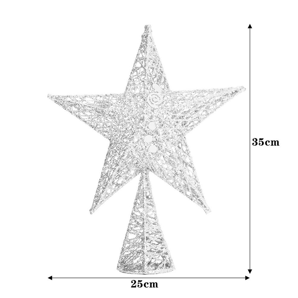 image 1 of Living and Home Wrought Iron Christmas Tree Topper Star Ornament  - Silver 25*35cm