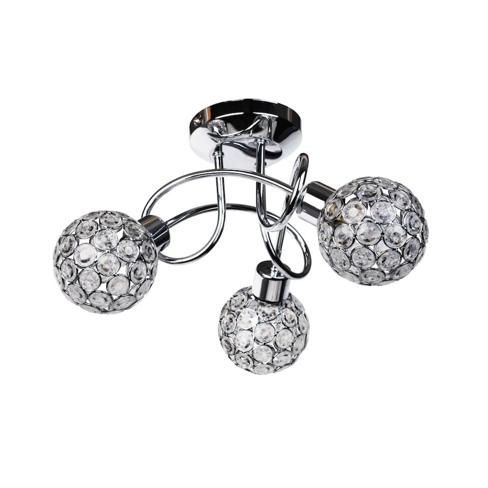 image 1 of Reno - Chrome Clear Jewelled Glass 3 Light Flush Ceiling Light | Chrome | Clear | 1