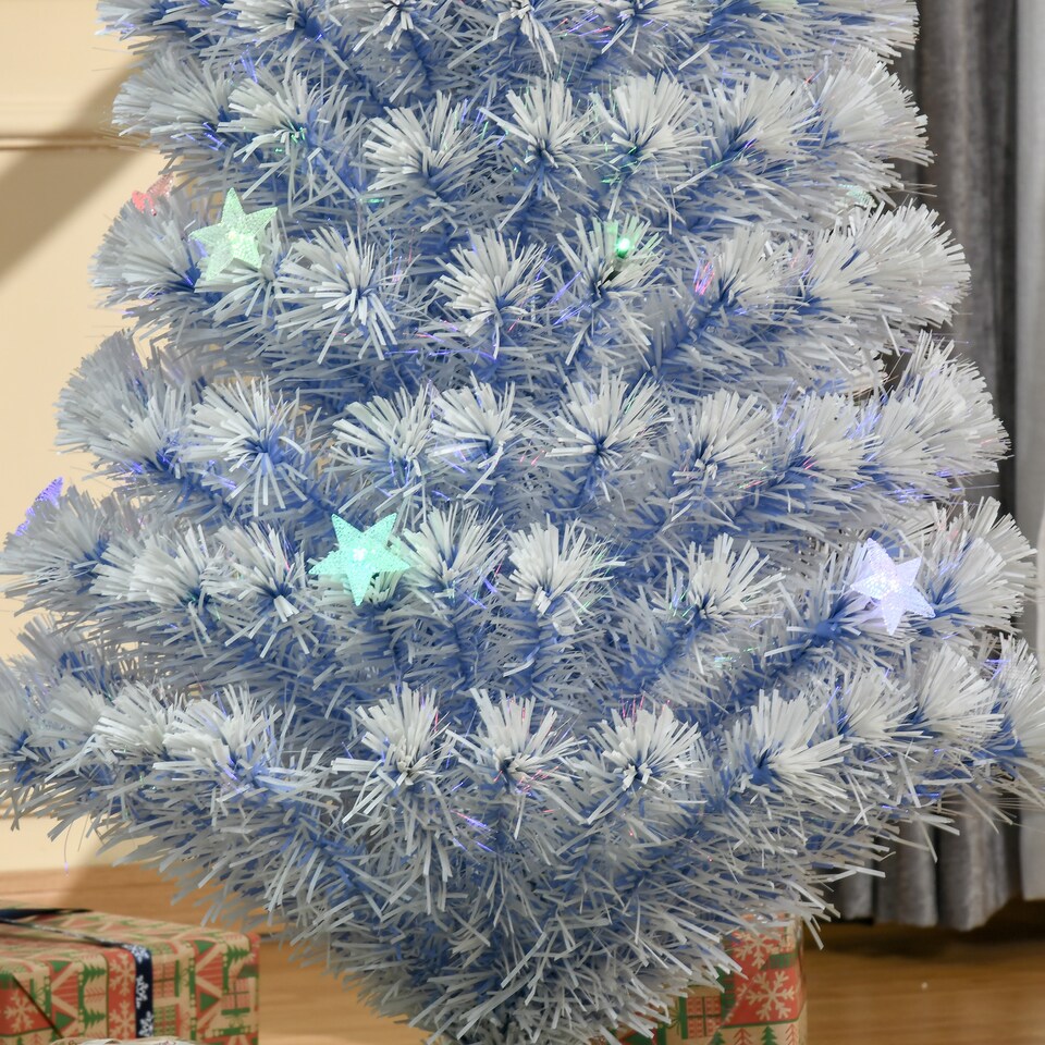 image 1 of HOMCOM 5FT Artificial Fibre Optic Christmas Tree Seasonal Decoration w LED Lights PreLit Easy Store White Blue