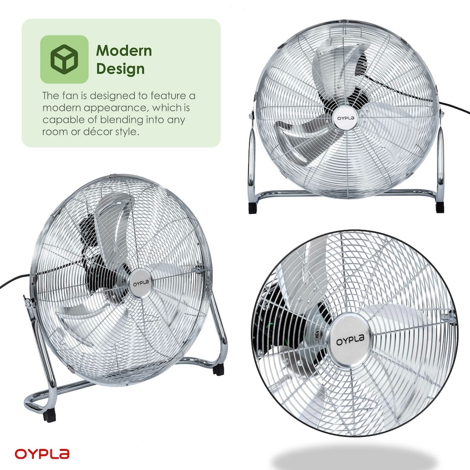 image 1 of Oypla Electrical 20" Inch 50cm Chrome 3 Speed Floor Standing Gym Fan Hydroponic