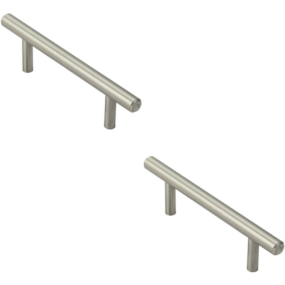 Loops 2x Mini Round T Bar Pull Handle 100 x 8mm 64mm Fixing Centres Satin Nickel in Metallics