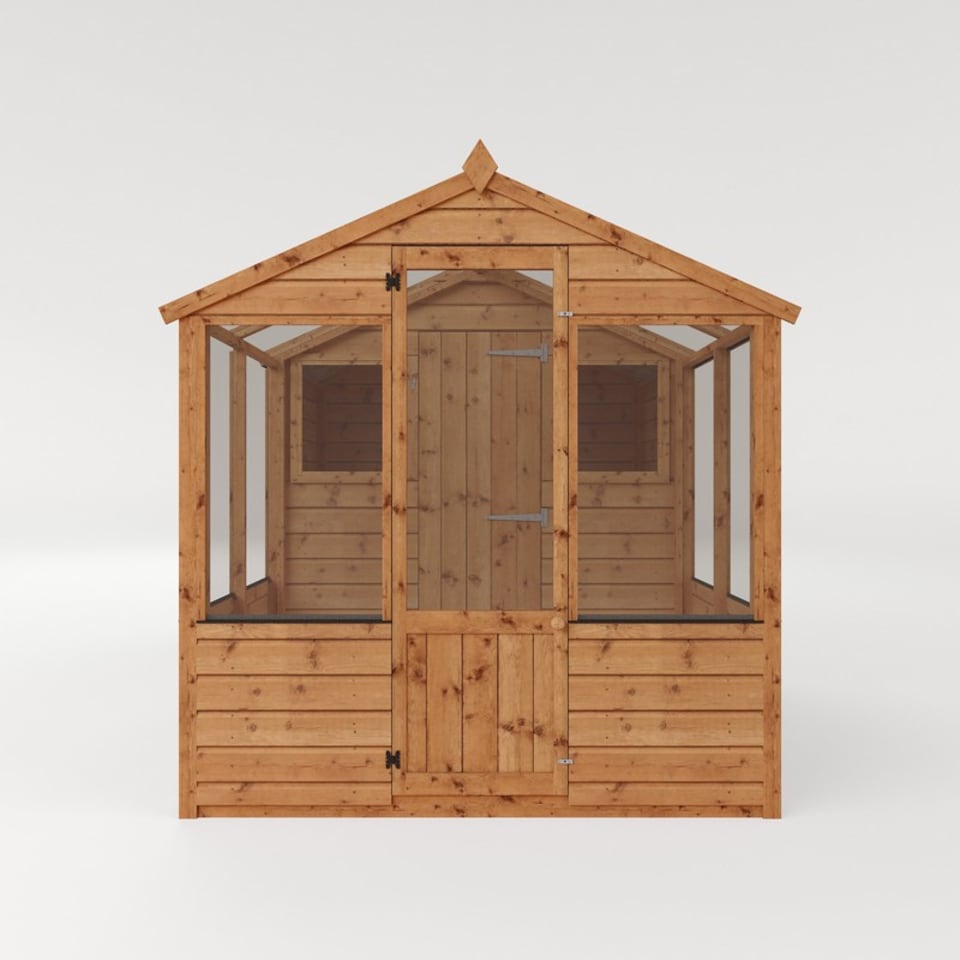 image 1 of 8 x 6 Feet Traditional Apex Greenhouse/Shed Combo - Timber - L245.8 x W201 x H205.8 cm - Brown | Brown