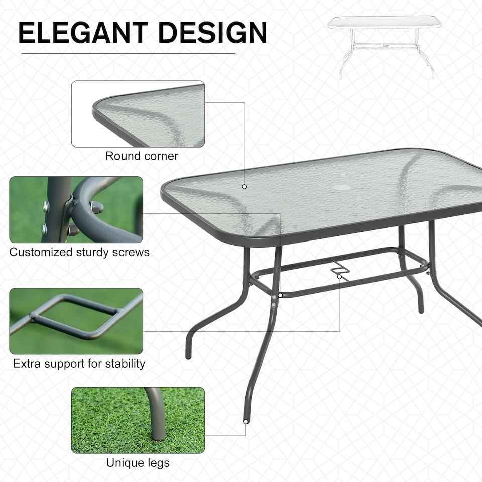 image 1 of Outsunny Metal Garden Dining Table Outdoor Patio with Hole 120L x 80Wcm