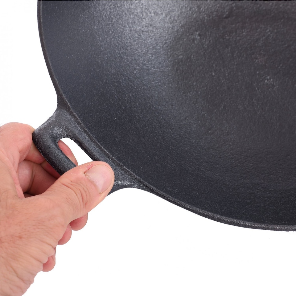 image 1 of 30cm Cast Iron Non Stick Wok Skillet Frying Cooking Pan
