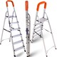 image 1 of Lightweight Step Ladders - Compact Aluminium Stepladder with Non-Slip Wide Step, Portable Silver Color - Tall Folding Ladder with Platform Silver | Orange | 6 - Step 167 cm