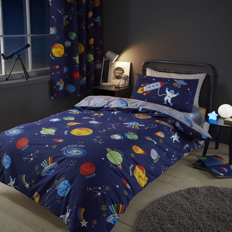 image 1 of Lost In Space Reversible Duvet Cover Set | Blue