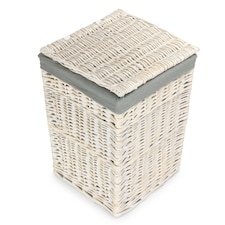Large Square White Wash Laundry Hamper with Grey Sage Lining | Grey | Grey