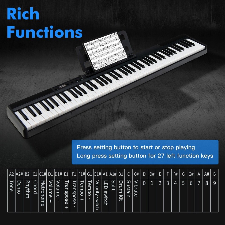 88-Key Electronic Keyboard Portable Semi-Weighted Full Size Home ...