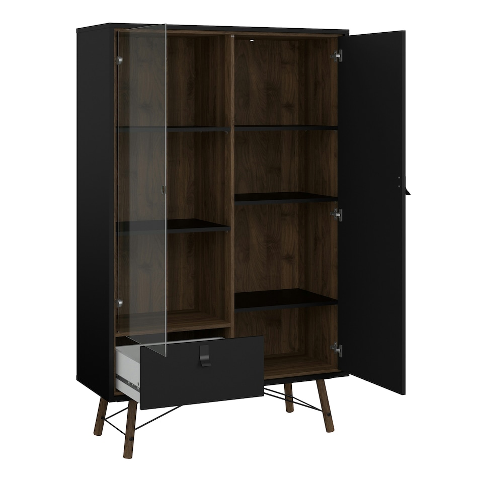 image 1 of Ry China Cabinet 1 Door 1 Glass Door 1 Drawer in Matt Black Walnut