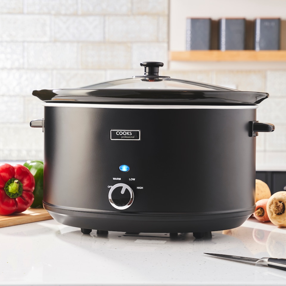 image 1 of Cooks Professional 8L Slow Cooker with Lid, Removable Bowl & 3 Heat Settings | Black | Black