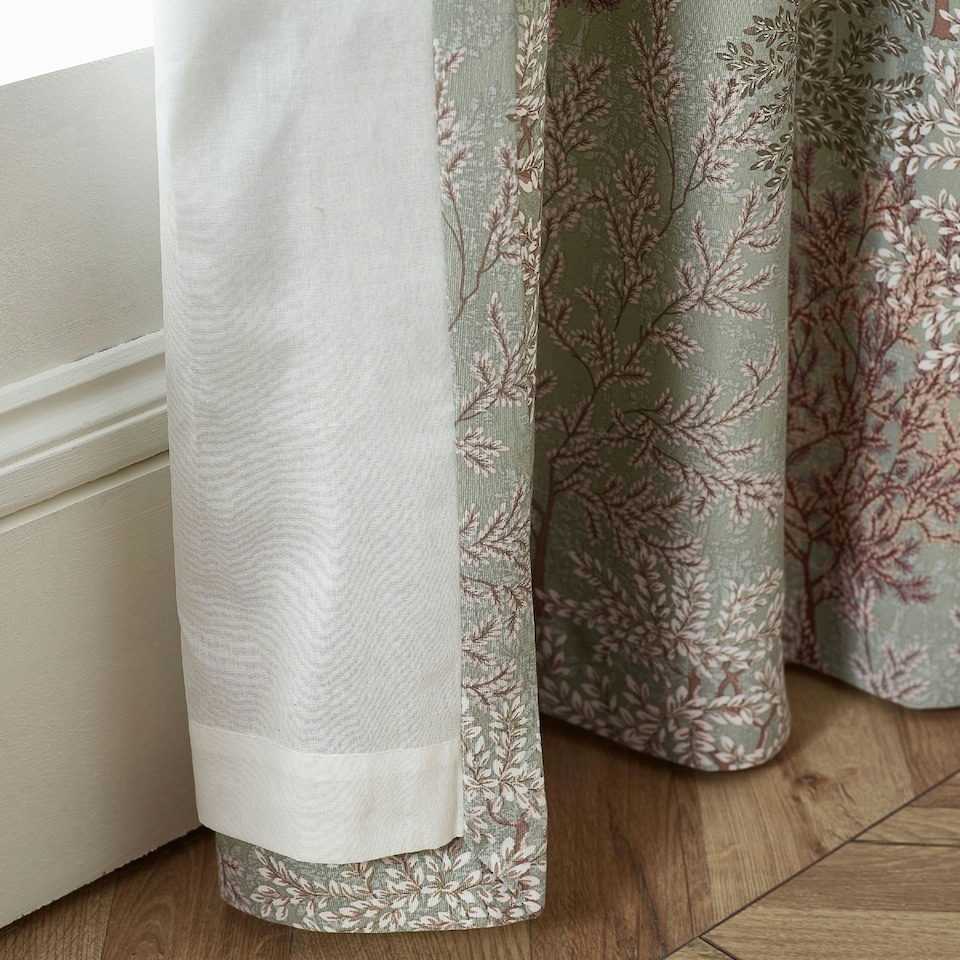 image 1 of Catherine Lansfield Woodland Trees 66x90 Inch Lined Pencil Pleat Curtains Green | Gold | Champagne Gold