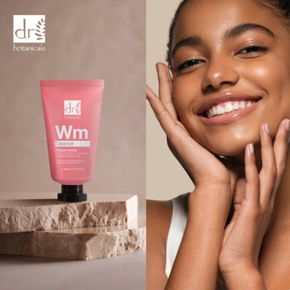 image 1 of Dr. Botanicals Watermelon Superfood Anti-Ageing 2-In-1 Cleanser & Makeup Remover 30ml for Fine Lines, Wrinkles, Brightening