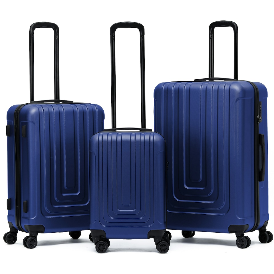 image 1 of Flight Knight Premium Lightweight Suitcase - Built-in Side Lock with USB Port - 8 Spinner Wheels - Hard Shell Carry On Or Check in Luggage 100 Airlines Approved Blue | Navy | Large