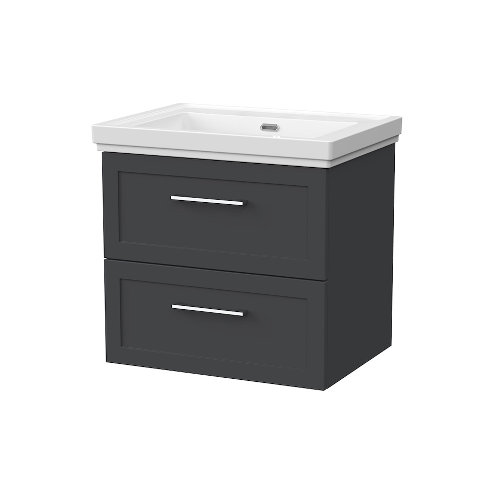 image 1 of Balterley Stonnall Traditional Wall Hung 2 Drawers Vanity Unit with Traditional 0 Tap Hole Fireclay Basin, 600mm, Dark Grey