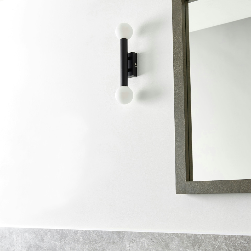 image 1 of Toronto Matt Black IP44 2 Light Wall Light
