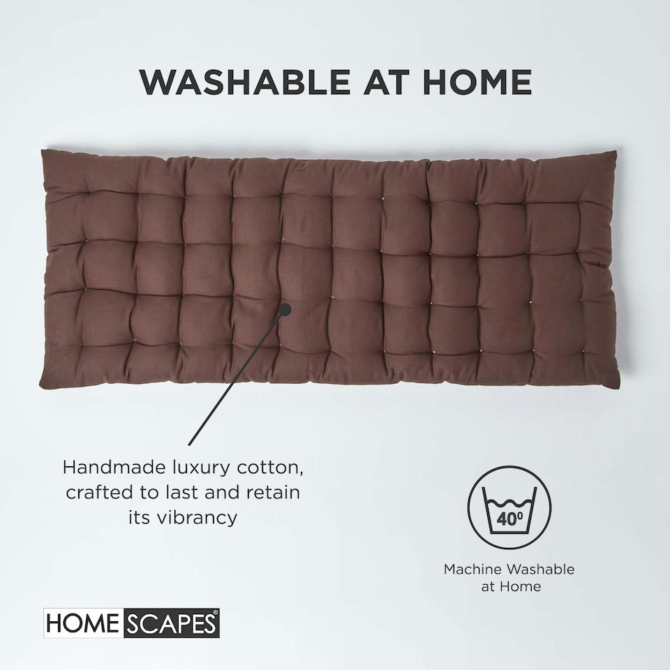image 1 of Homescapes Garden Bench Cushion Luxury 3 Seater 100% Cotton Indoor Outdoor Seat Pad | Brown | 3 Seater | 1
