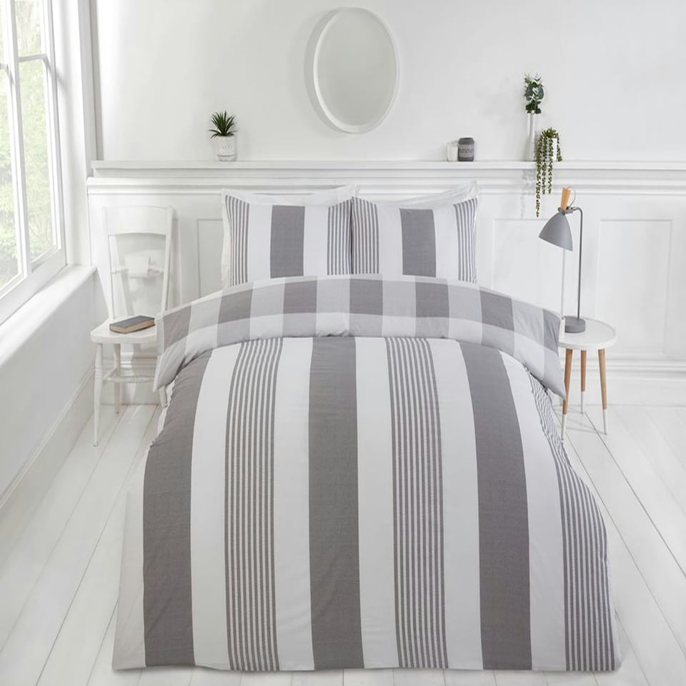 image 1 of PH Chambray Stripe Duvet Cover Set with Pillowcase Blue | Super King