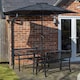 image 1 of Outdoor 4 Person Rectangular Glass Top Garden Dining Table Benches With Black Havana Parasol and Base Set