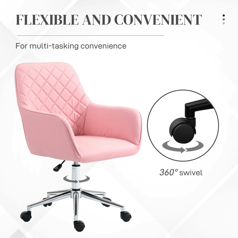 image 1 of Vinsetto Home Office Chair Leather-Feel Fabric Swivel Chair with Armrests Pink