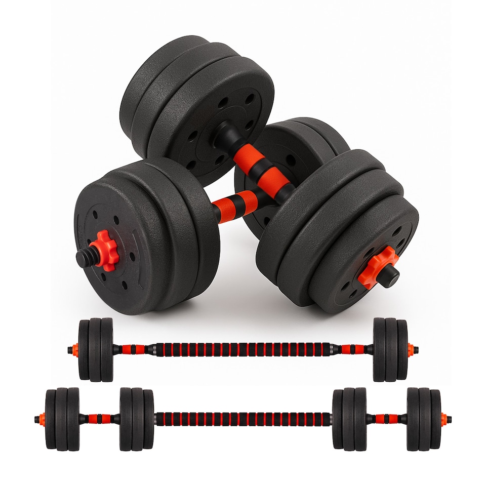 image 1 of Straame 20KG Adjustable Dumbbell & Barbell Weight Set with Foam-Padded Connector. Free Weights for Home Gym, Strength Training, Non-Slip TPR Grips, PE Shell Plates, Compact Storage
