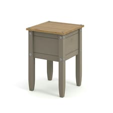 Corona Solid Pine Lamp Table - Rustic Wooden Side Table with Chunky Legs, Optional Metal Pin Detailing | Grey | Grey Wax | One Size | 1