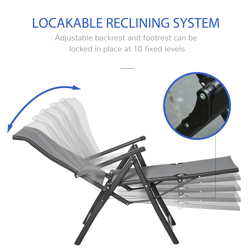 image 1 of Outsunny Outdoor Sun Recliner Loungers with Adjustable Footrest, Grey