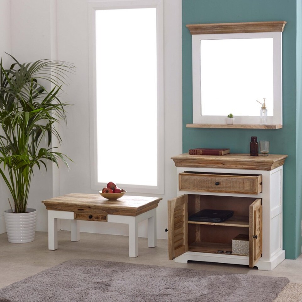 image 1 of Alfie Framed Mirror with Shelf - Mango Wood - L80 x W73 x H16 cm