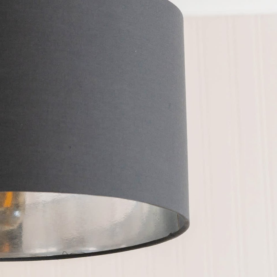 image 1 of ValueLights Reni Medium Charcoal Fabric Chrome Inner Lamp Shade | Grey