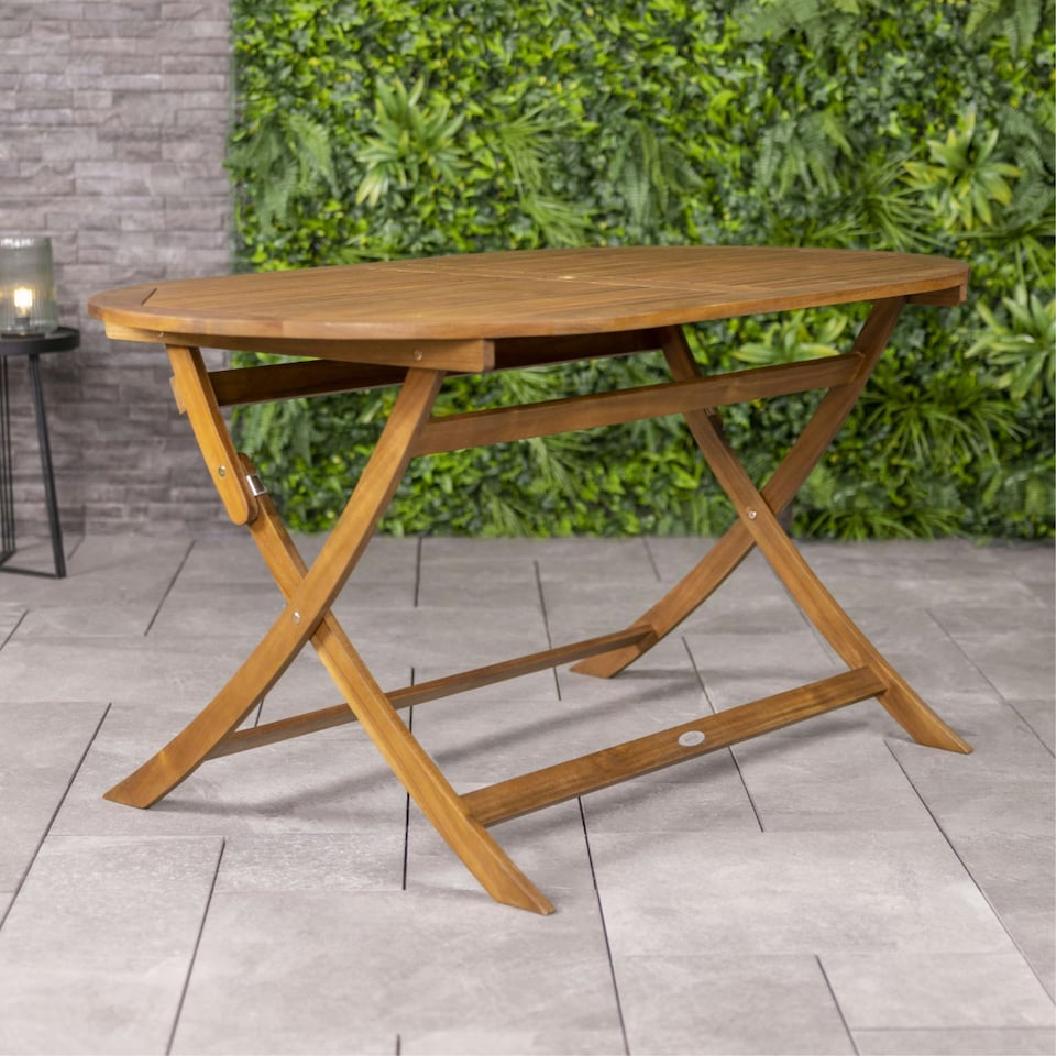 image 1 of Charles Bentley FSC Acacia Wooden Furniture Patio Oval Table & 6 Chairs (7 Pc)
