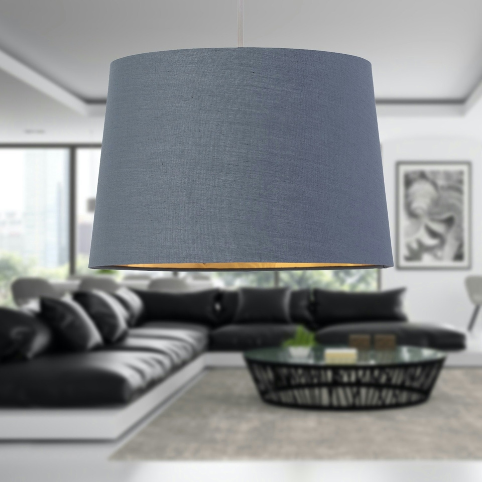 image 1 of First Choice Lighting Set of 2 Zoey Dark Grey with Gold Inner Easy Fit Pendant or Lamp Shades Grey | Gold