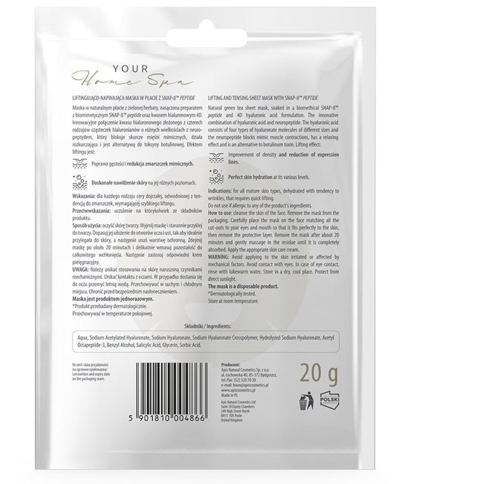 image 1 of Apis Lifting and Tensing Sheet Mask with SNAP-8 MT Peptide