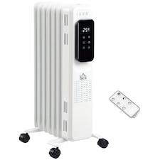HOMCOM 1500W Oil Filled Radiator, 7 Fin Portable Electric Heater with LED Display, 24H Timer, 3 Heat Settings, Adjustable Thermostat, Safety Cut off, Remote Control, White
