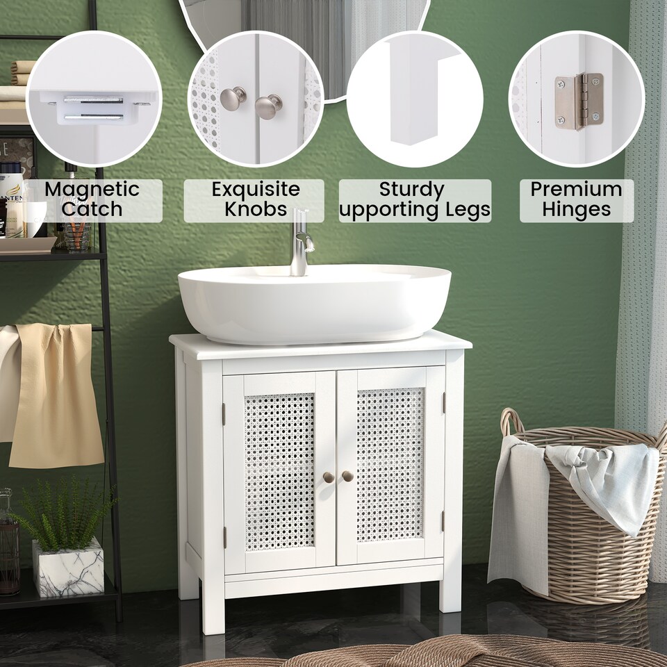 image 1 of COSTWAY Pedestal Sink Storage Cabinet with 2 Doors White
