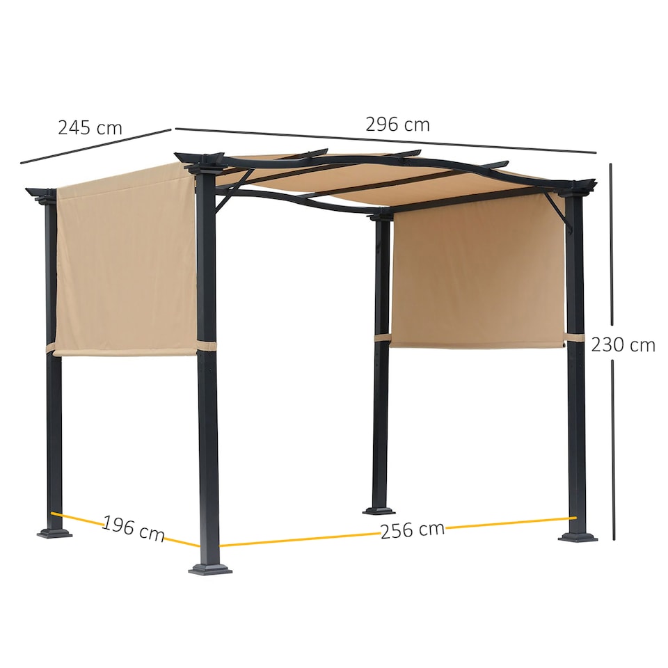 image 1 of Outsunny Outdoor Pergola Garden Gazebo with Two Adjustable Side Canopy Overhead Sun Shade Backyard Canopy Cover, Steel Khaki 2.96x2.45x2.3m