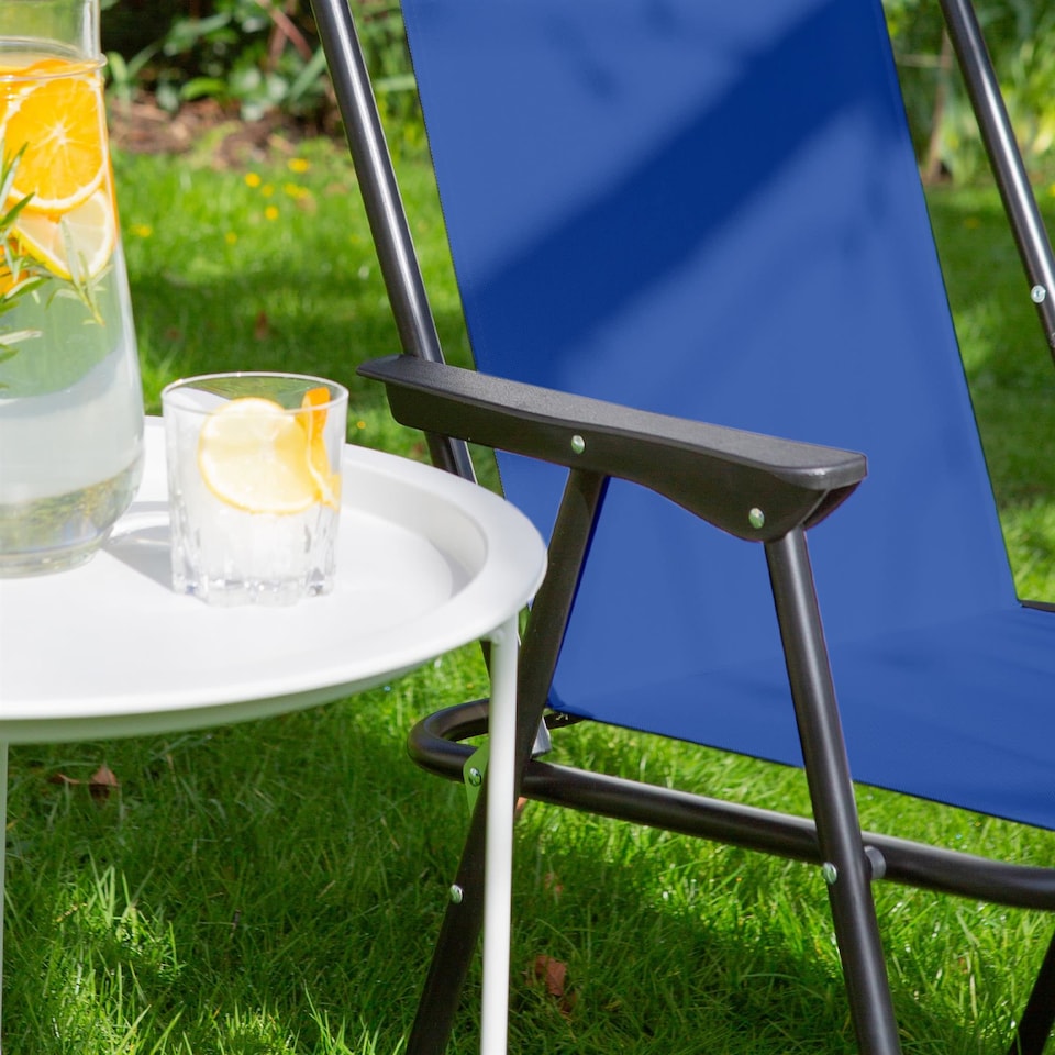 image 1 of Harbour Housewares Folding Metal Beach Chair - Matt Black/Navy | Blue | Matt Black/Navy