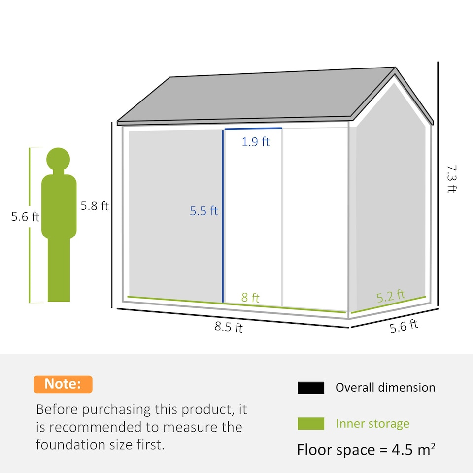 image 1 of Outsunny 8 x 6ft Metal Garden Shed Outdoor Storage Shed with  Doors Window