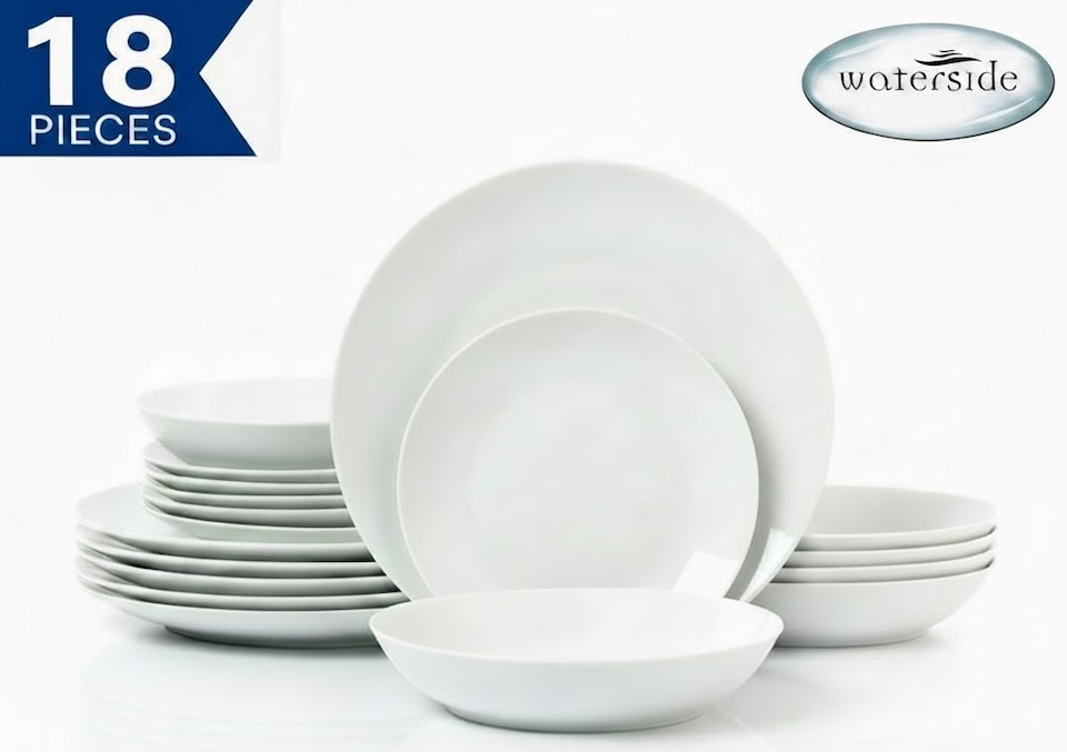 image 1 of Waterside 18pc White Porcelain Round Dinner Set