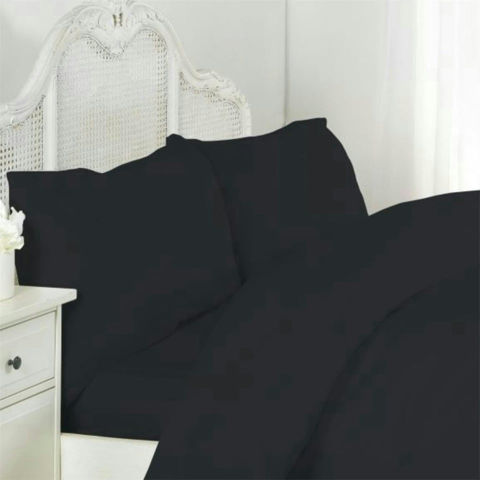 image 1 of Egyptian Cotton 16" Fitted Sheet 200 Thread Count Dark - Black - Double | Black | Double