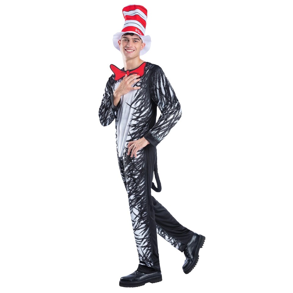 image 1 of Dr. Seuss Unisex Adult The Cat In The Hat Costume Set | Black | Black/White/Red | L | 1