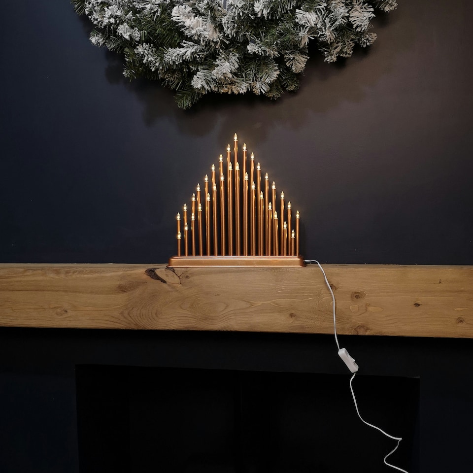 image 1 of 34cm Light up Rose Gold Christmas Candlebridge with 33 LEDs in Warm White