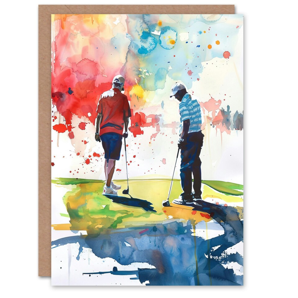 image 1 of Two Golfing Putting Watercolour Him Birthday Card
