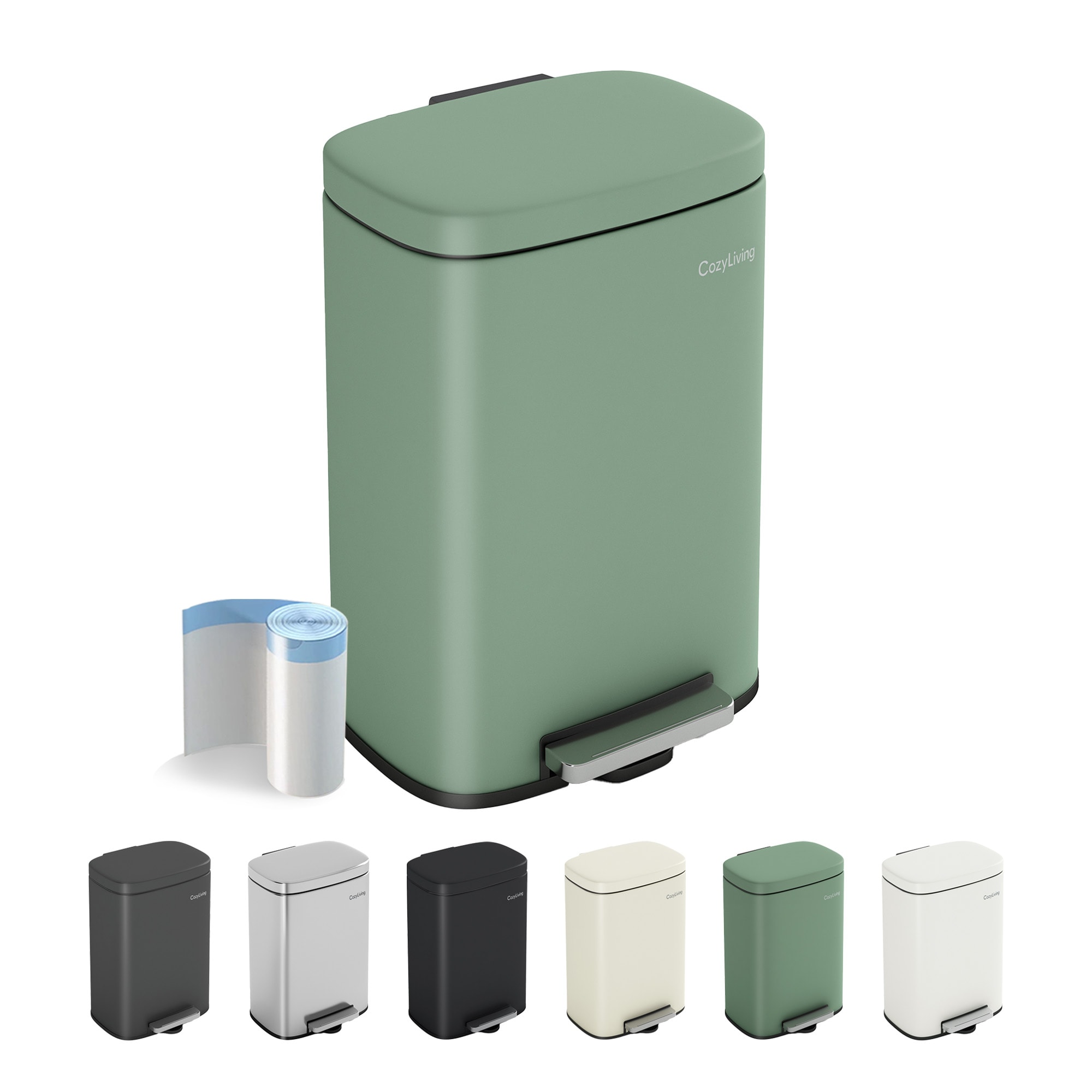 MCC Direct 12L Waste Pedal Bin Compact Kitchen & Bathroom Office Rubbish Bin in Green