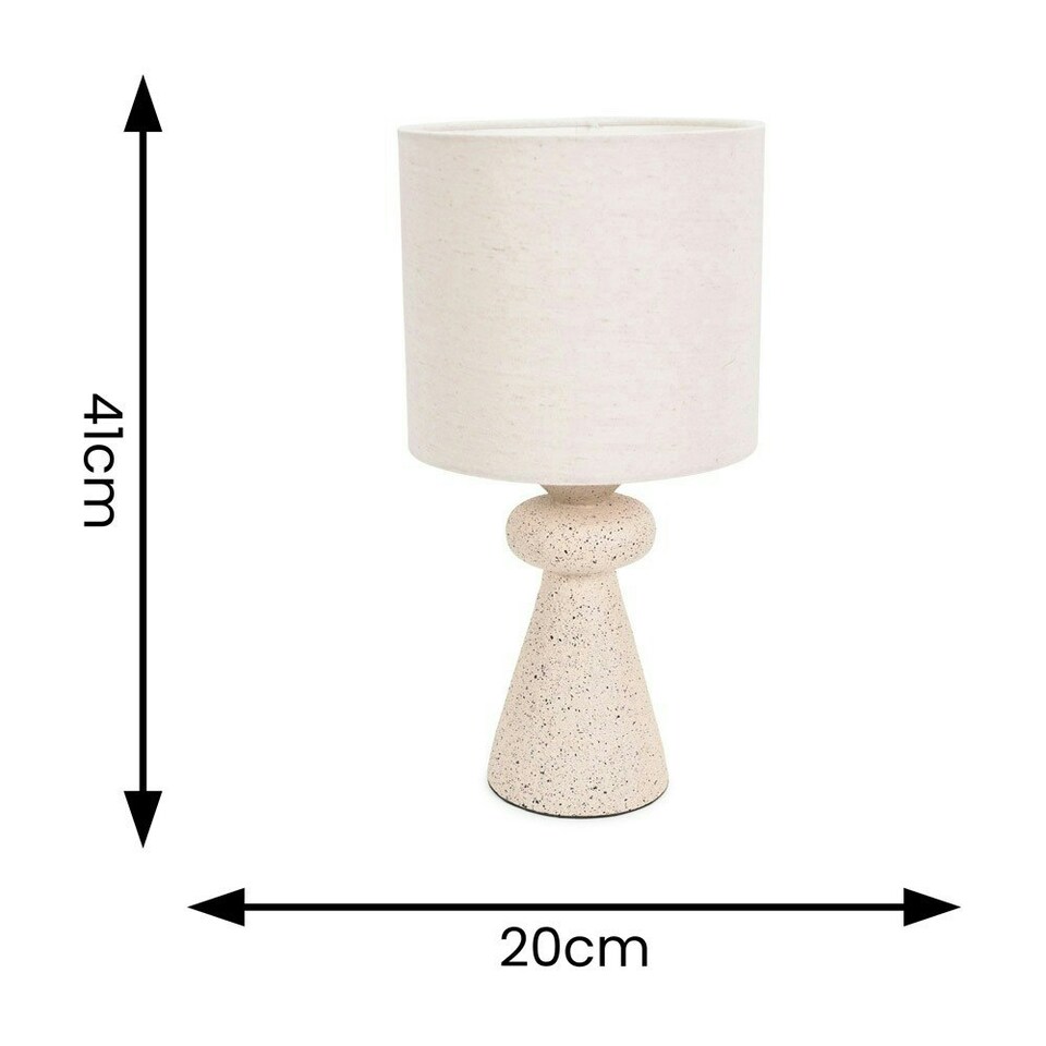 image 1 of ValueLights Cady Pair of Stone Effect Natural Table Lamps with Drum Shades and LED Bulbs Cream